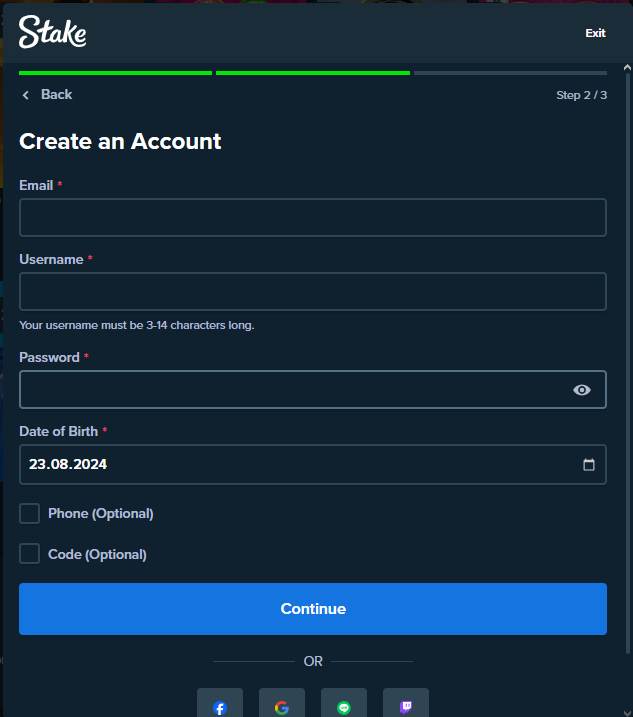 Gyors regisztráció a Stake platformon